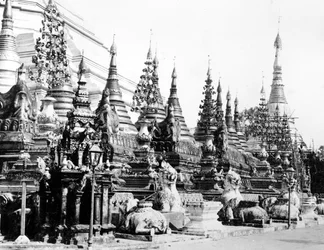 Base of the Shwedagon Pagoda at Rangoon, Burma